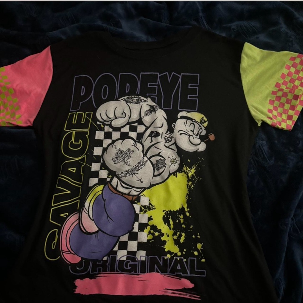 Y2K Popeye Savage Graphic Tee With Neon Colors. :D